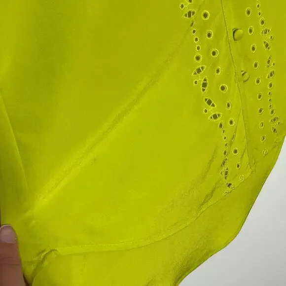 Veronica Beard Womens Long Sleeve Silk Blouse 0 Green Floral Embroidered V Neck - Picture 16 of 16